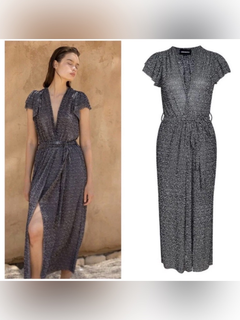 Sabina Musayev Black Speckled Maxi Wrap Dress-Sz M